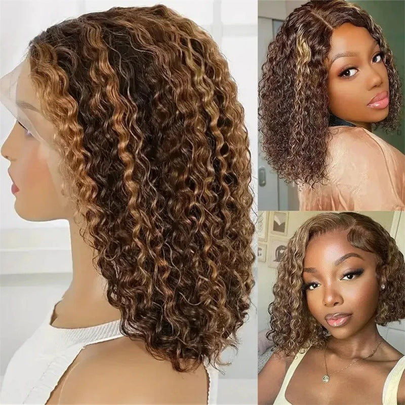 Brozilian 13*4 lace Highlight 4/27 Water Wave curly Bob