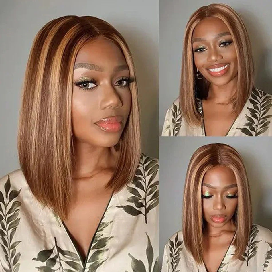 13*4frontal Straight Bob Brazilian Human hair P4/27 Wig