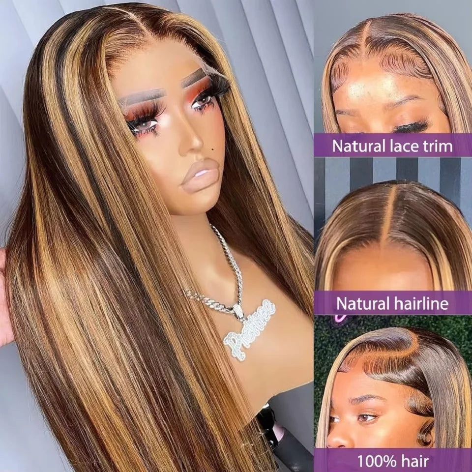 12A 13*4 frontal long wig 180%density Piano 4/27# Human Hair
