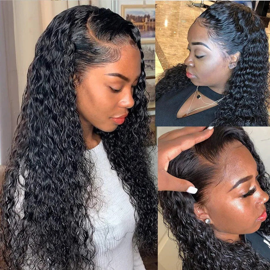 8A 13*4frontal Water wave wigs Human hair long Curly wig