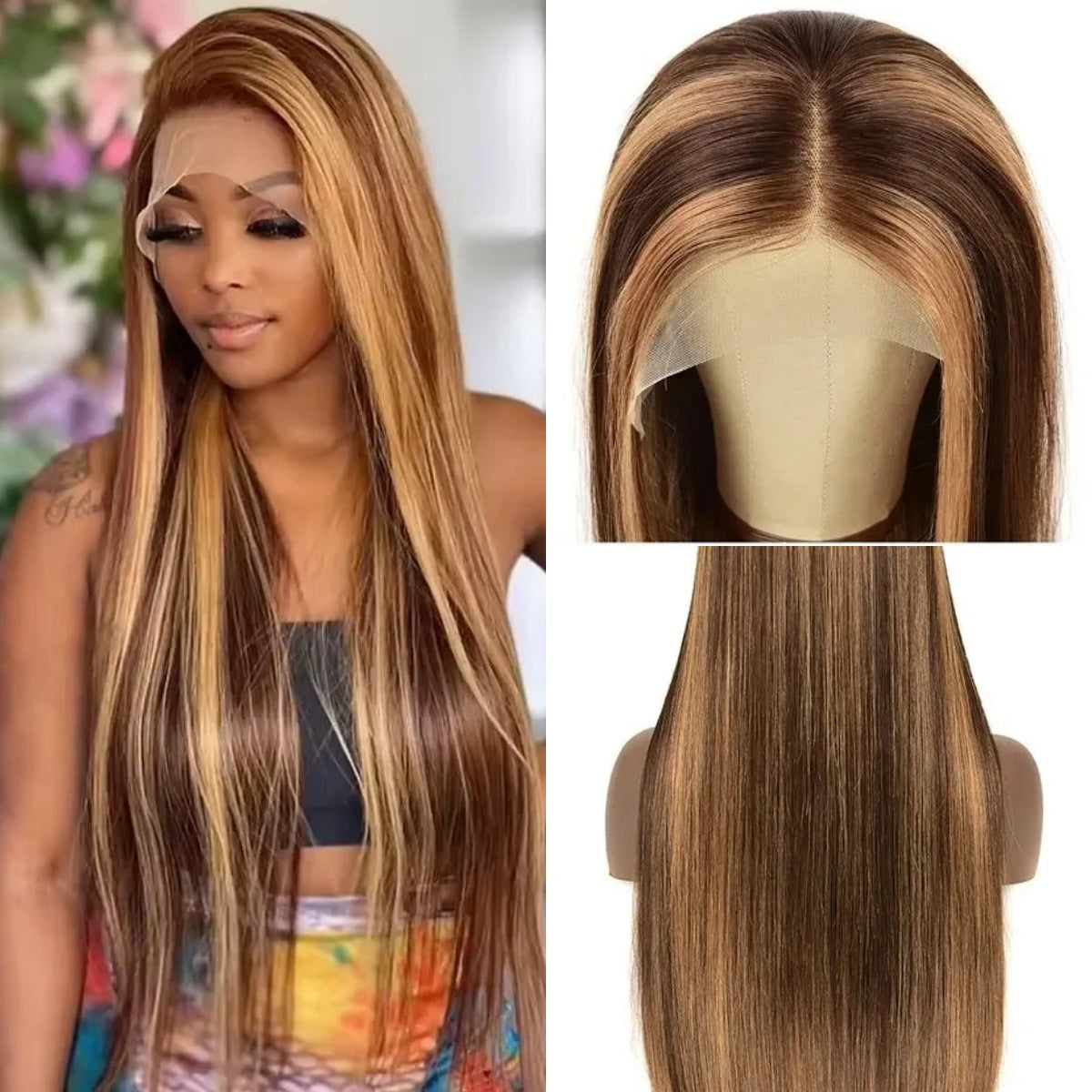 12A 13*4 frontal long wig 180%density Piano 4/27# Human Hair