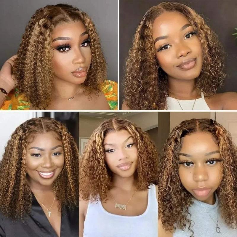 Brozilian 13*4 lace Highlight 4/27 Water Wave curly Bob