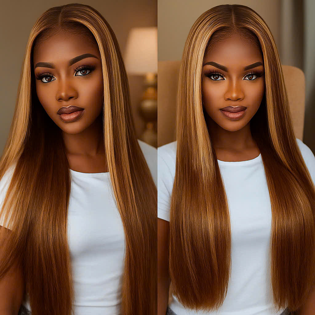 12A 13*4 frontal long wig 180%density Piano 4/27# Human Hair