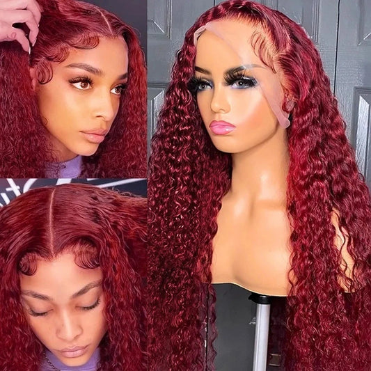 10A 13*4frontal deep wave wigs 100% Brazilian Human hair 99j