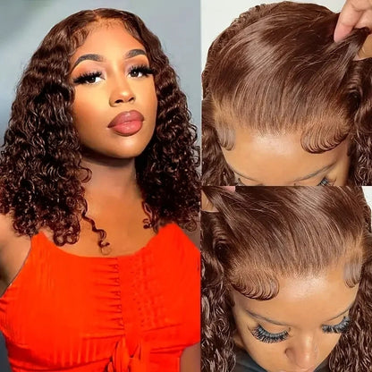 10A 13*4 Frontal Water Wave 4# Bob200%density100% human hair
