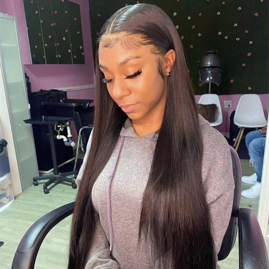 9A frontal lace Straight long wigs 100%peruvian Human hair