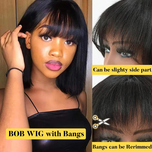 4*1 Lace fringe Bob 100% Brazilian human hair straight wig