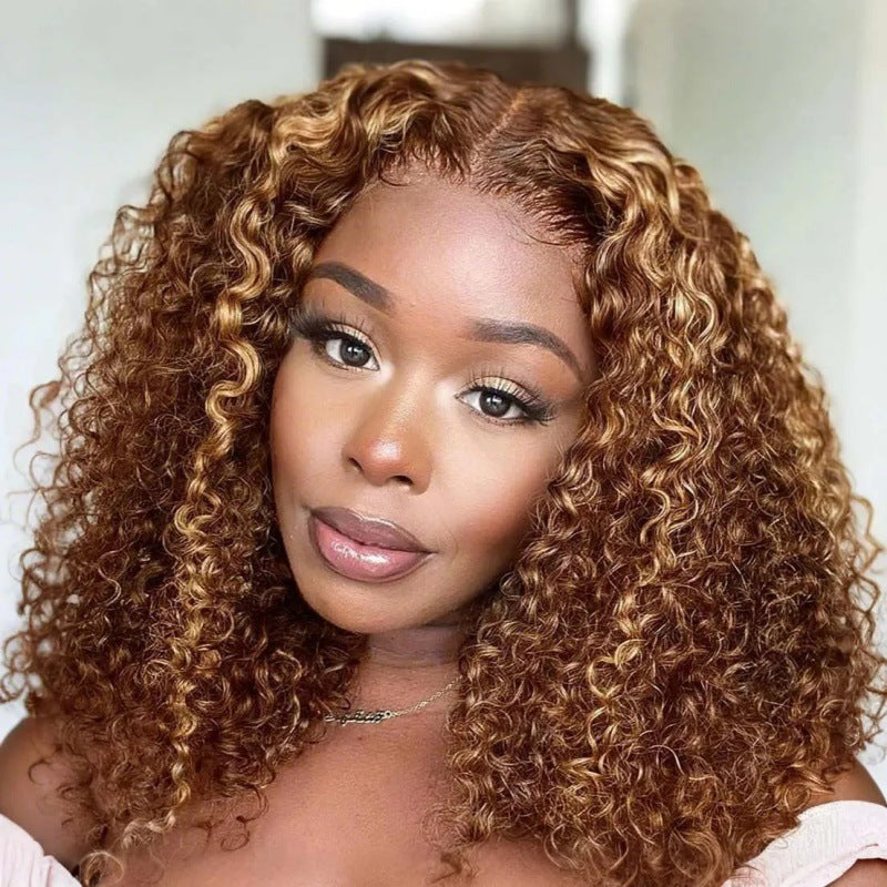 Brozilian 13*4 lace Highlight 4/27 Water Wave curly Bob