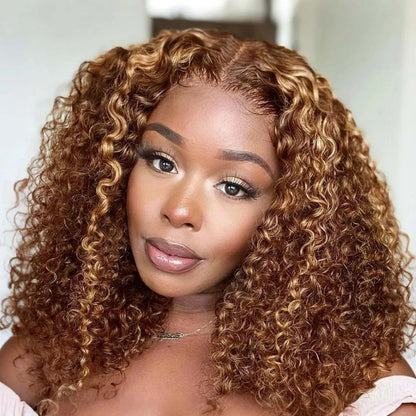 Brozilian 13*4 lace Highlight 4/27 Water Wave curly Bob