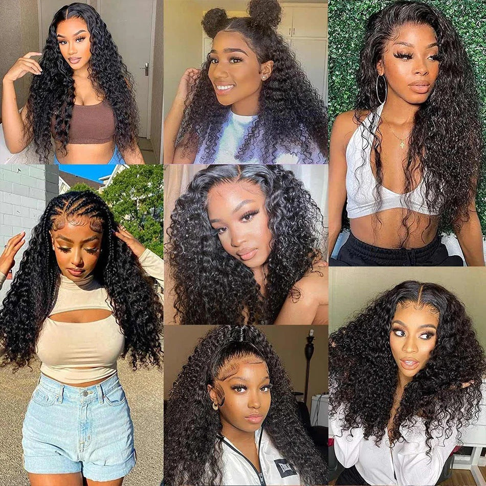 8A 13*4frontal Water wave wigs Human hair long Curly wig