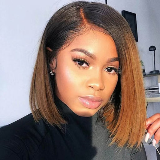 13*4frontal Straight Bob Brazilian Human hair 1B/30 Wig