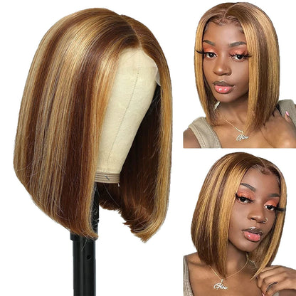 13*4frontal Straight Bob Brazilian Human hair P4/27 Wig
