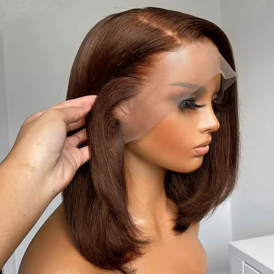 13*4frontal Straight Bob Brazilian Human hair Brown 4# Wig