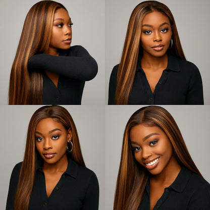 12A 13*4 frontal long wig 180%density Piano 4/27# Human Hair