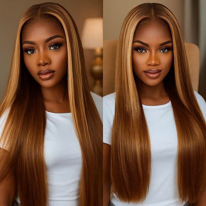 12A 13*4 frontal long wig 180%density Piano 4/27# Human Hair