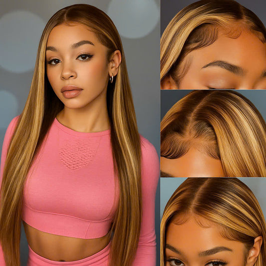 12A 13*4 frontal long wig 180%density Piano 4/27# Human Hair